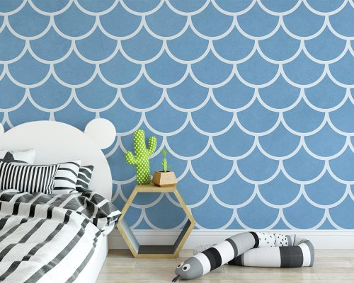 Blue Fish Scale Pattern Wallpaper Mural A10224300 for kids room
