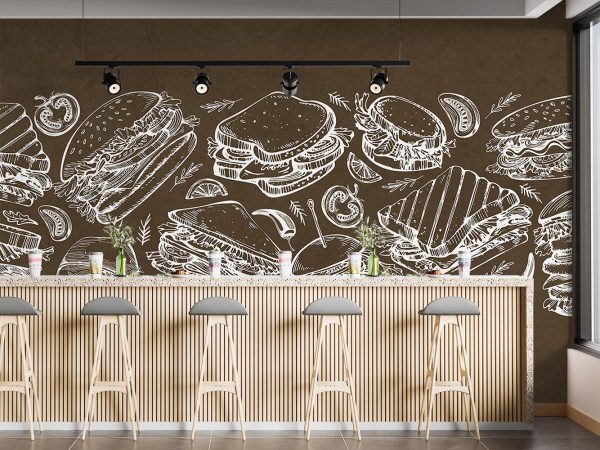 White Fast Foods in Brown Background Wallpaper Mural A10225700 for fast food