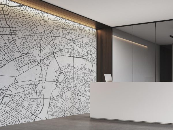 White Aerial City Map Wallpaper Mural A10230800 for office