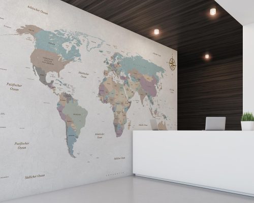 World Map in Gray Background Wallpaper Mural A10231000 for office