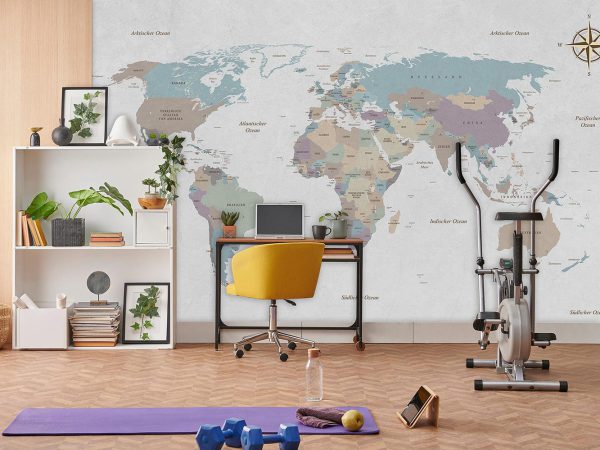 World Map in Gray Background Wallpaper Mural A10231000 for boy room