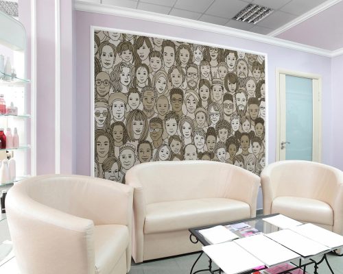 Many Faces in Cream Wallpaper Mural A10232300 for Beauty Salon