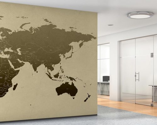 Black World Map in Cream Background Wallpaper Mural A10233000 for office