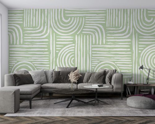 Green Geometric Wallpaper Mural A10237400 for living room