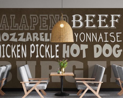 Fast Food related Typography in Brown Background Wallpaper Mural A10239200 for fast food