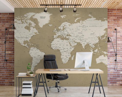 Brown World Map Wallpaper Mural A10240300 for office