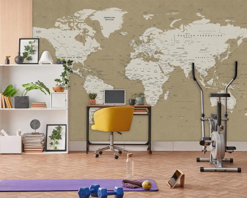 Brown World Map Wallpaper Mural A10240300 for boy room
