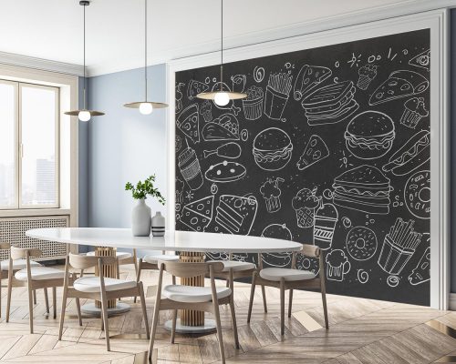 Line Art Fast Food in Black Wallpaper Mural A10240400 for fast food