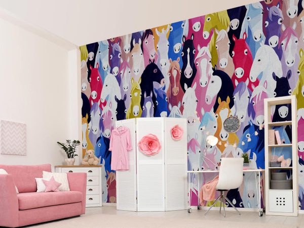Colorful Cartoon Horses Wallpaper Mural A10253100 for girl room