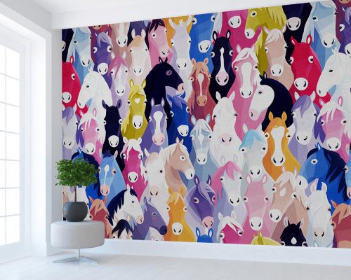 Colorful Cartoon Horses Wallpaper Mural A10253100