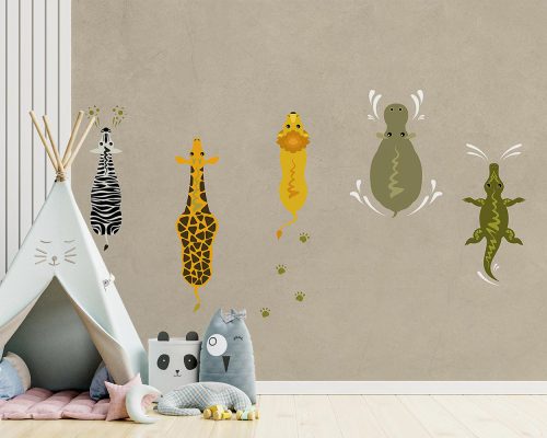 Cartoon Animals in Cream Wallpaper Mural A10254800 for kids room
