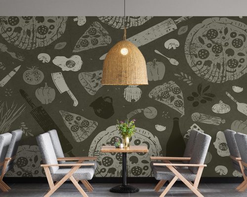 Black and White Fast Food Pizza Wallpaper Mural A10262100 for fast food