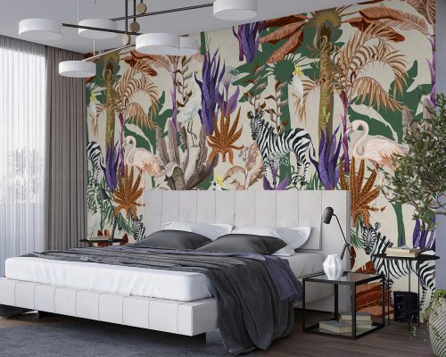 Animals among Colorful Palm Trees Wallpaper Mural A10267200 for bedroom
