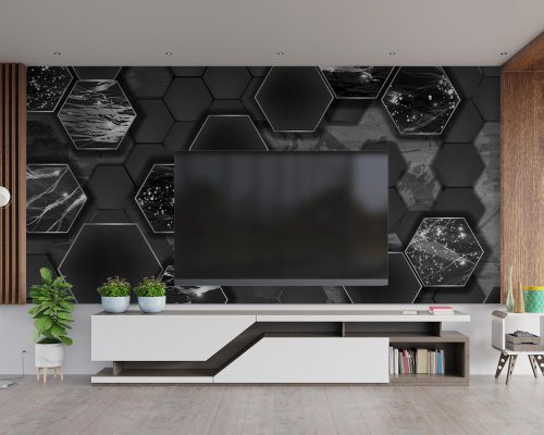 Dark Gray Hexagons Wallpaper Mural A10269800 for TV back wall