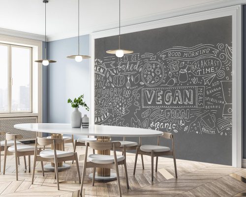 Healthy Restaurant Foods Line Art in Gray Wallpaper Mural A10270500 for restaurant