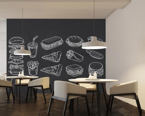 Fast Foods Line Art in Black Wallpaper Mural A10271900 for fast food