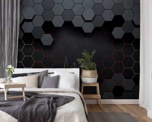 Black and Gray Hexagons Pattern Wallpaper Mural A10273000 for bedroom