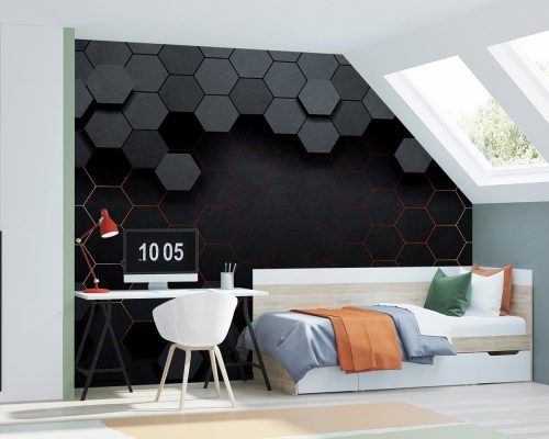 Black and Gray Hexagons Pattern Wallpaper Mural A10273000 for boy room