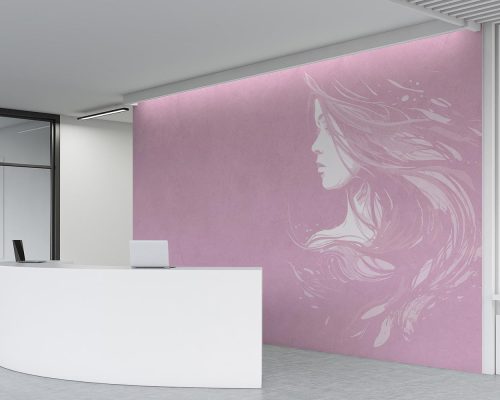 White Silhouette of a Woman Face in Lilac Background Wallpaper Mural A10273900 for beauty salon