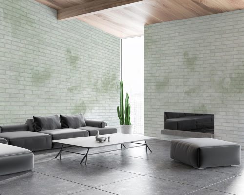Green and White Brick wall Wallpaper Mural A10274600 for living room