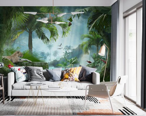 Panther in Lush Green Jungle Wallpaper Mural A10277400 for living room