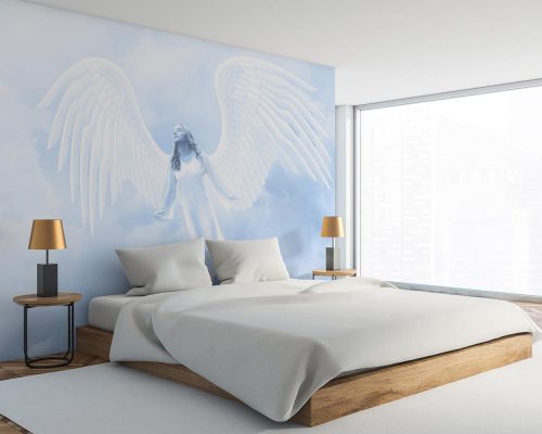 White Woman with Angel Wings in the Blue Sky Wallpaper Mural A10277900 for bedroom