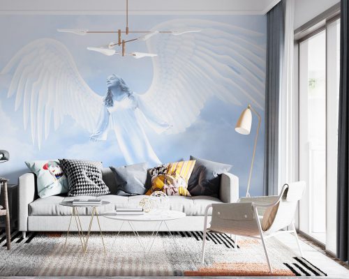 White Woman with Angel Wings in the Blue Sky Wallpaper Mural A10277900 for living room