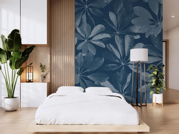 Leaves in Blue Wallpaper Mural A10279800 for bedroom