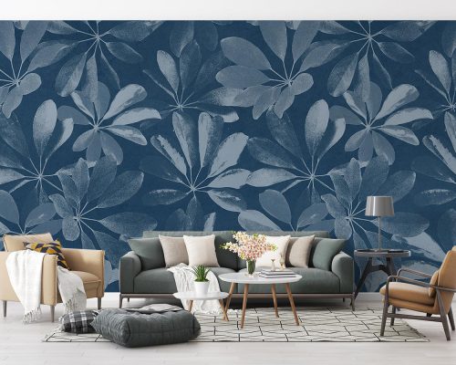 Leaves in Blue Wallpaper Mural A10279800 for living room