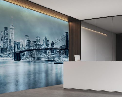 Grayish Blue Brooklyn Bridge and New York City Skyline Wallpaper Mural A10280000 for office