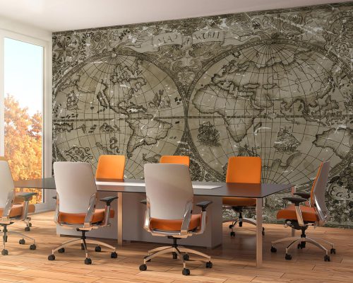 Cream and Gray Old World Map Wallpaper Mural A10280200 for office