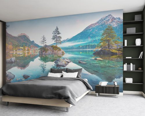 Mountain Spring Landscape and View of Hintersee Lake in Germany Wallpaper Mural A10280600 for bedroom