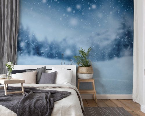 Blurred Landscape of White Snowy Pine Forest Wallpaper Mural A10281400 for bedroom