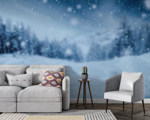 Blurred Landscape of White Snowy Pine Forest Wallpaper Mural A10281400 for living room
