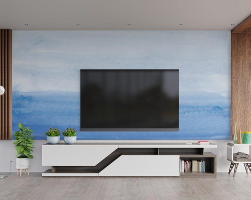 Blue Simple Watercolor Wallpaper Mural A10281600 behind TV
