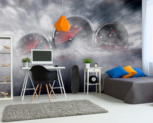 Speedometers in a Fast Motion Blur Gray Racetrack background Wallpaper Mural A10284300 for boy room