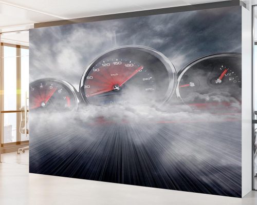 Speedometers in a Fast Motion Blur Gray Racetrack background Wallpaper Mural A10284300