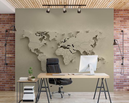 Light Gray World Map Wallpaper Mural A10285100 for office