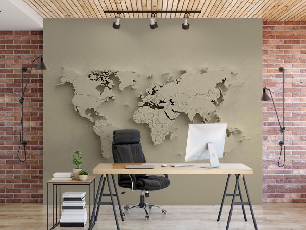 Light Gray World Map Wallpaper Mural A10285100 for office