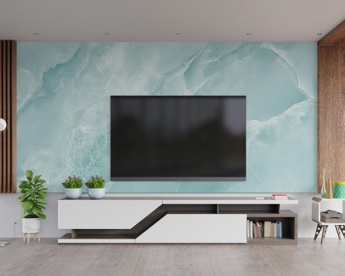 Blue Marble Stone Wallpaper Mural A10288400 behind TV
