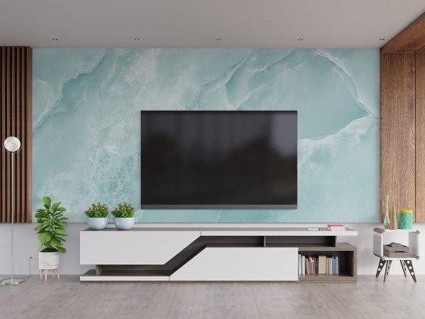 Blue Marble Stone Wallpaper Mural A10288400 behind TV