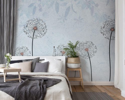 White Dandelions in Soft Blue Background Wallpaper Mural A10288700 for bedroom