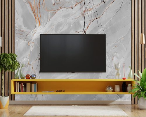 White Marble Stone Wallpaper Mural A10291800 behind TV