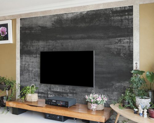 Black and Gray Patina Wallpaper Mural A10292100 behind TV