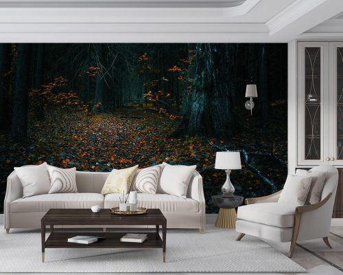 Orange Leaves in Dark Forest Wallpaper Mural A10293500 for living room