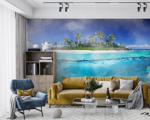 Underwater Landscape and Tropical Lush Island Wallpaper Mural A10293700 for living room