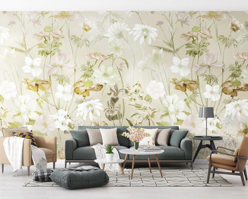 Flowers in Gray Background Wallpaper Mural A10294100 for living room