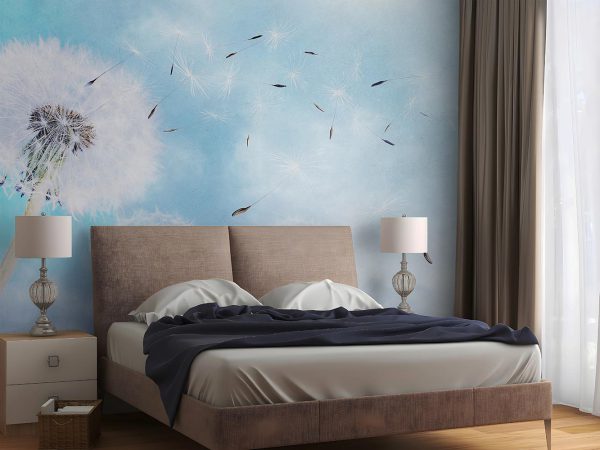 White Dandelions in Blue Sky Background Wallpaper Mural A10294400 for bedroom