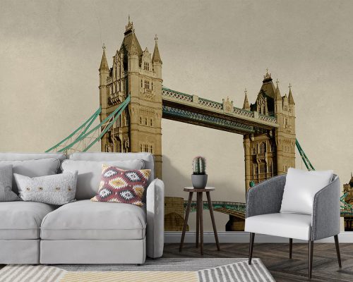 Cream Tower Bridge in Light Gray Background Wallpaper Mural A10296400 for living room
