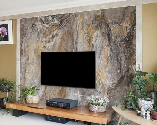 Gray and Cream Marble Stone Wallpaper Mural A10297300 behind TV